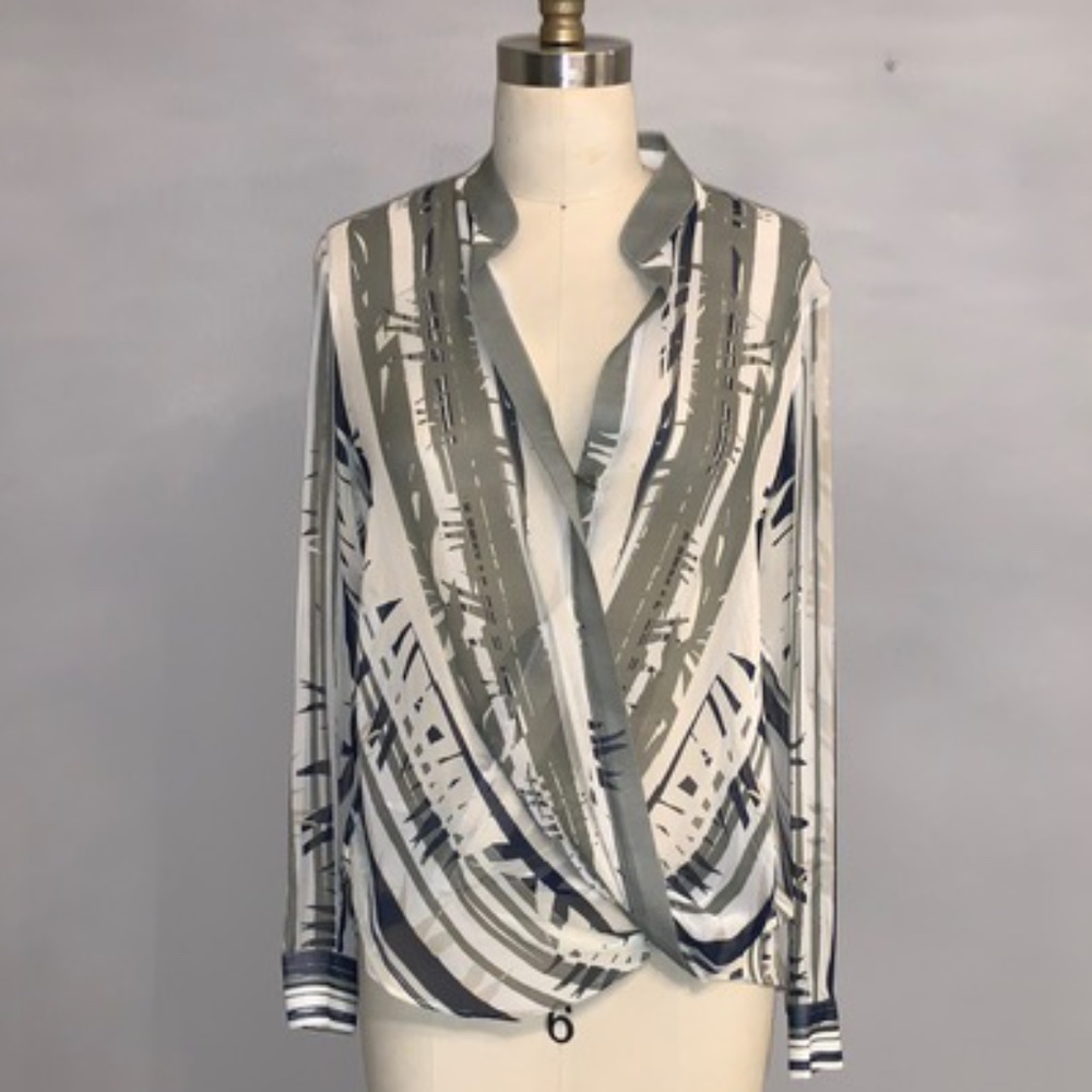 Per Se Striated Light Weight LS Blouse